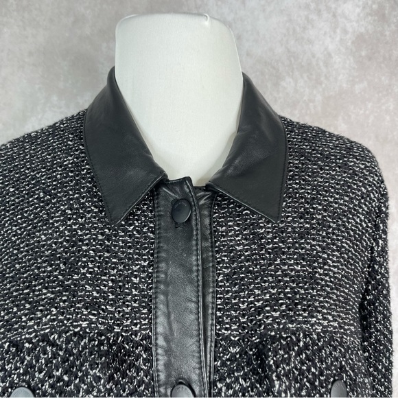Rag & Bone Black Leather Trim Button Down Knit Shirt Jacket Women's Size M - Picture 5 of 10